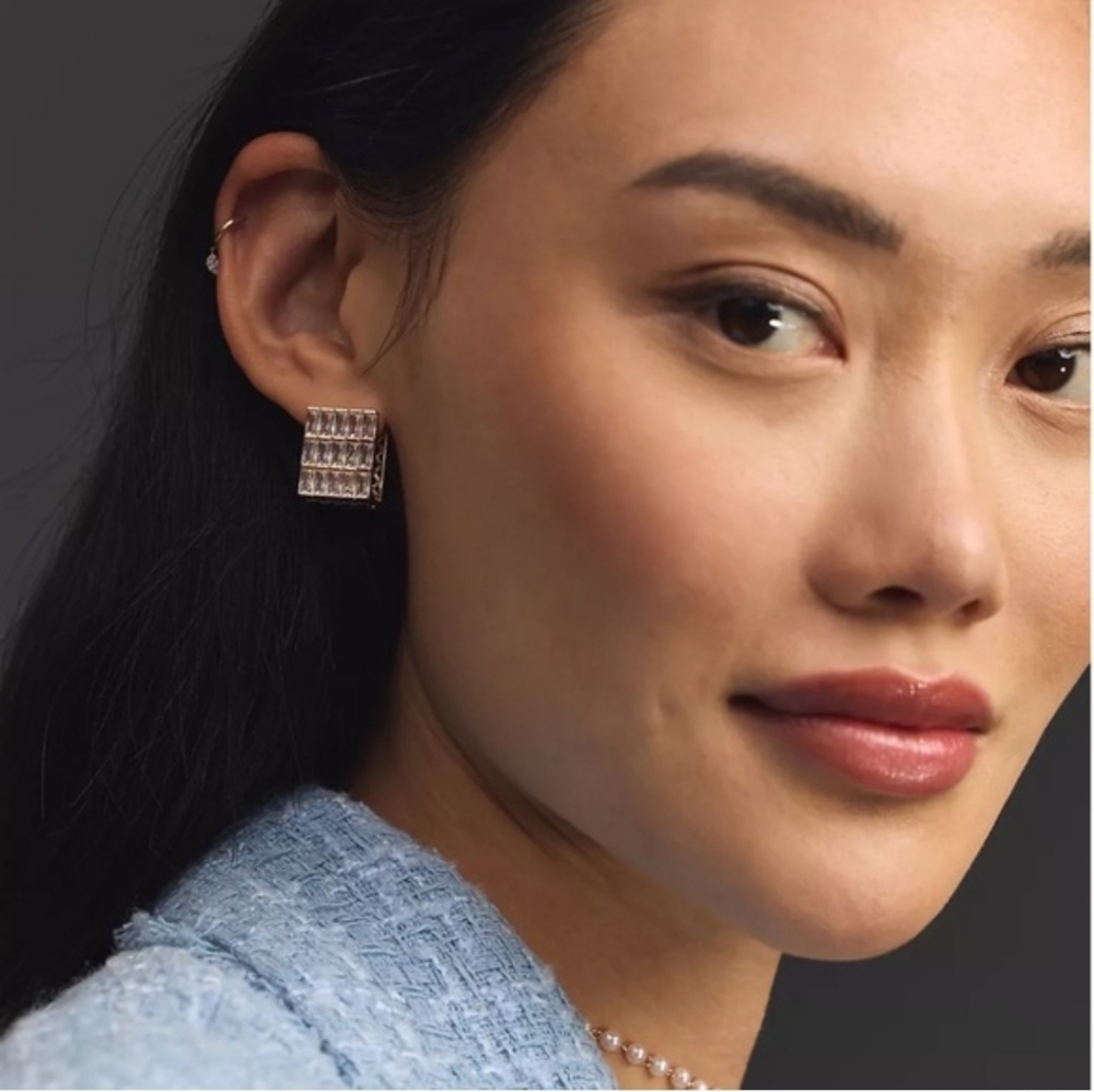 NWT! Anthropologie, Crystal And Gold Block Earring, MSRP $48